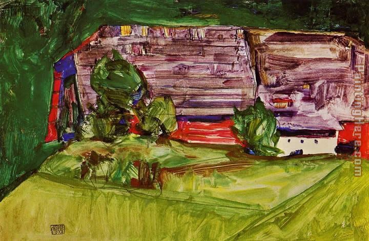 Egon Schiele Peasant Homestead in a Landscape